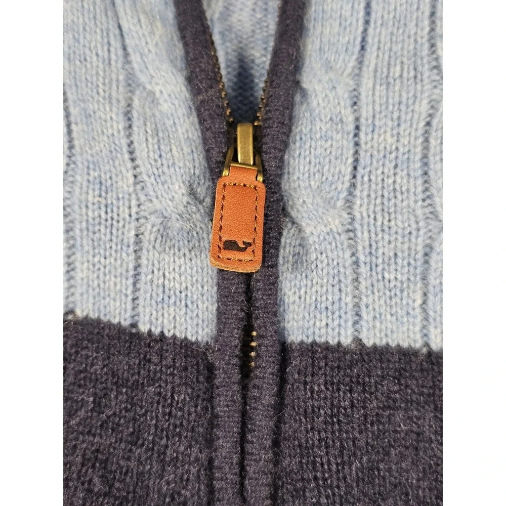 Vineyard Vines 100% Cashmere Quarter‎ Zip Sweater Mens XL Blue Cable Knit Whale